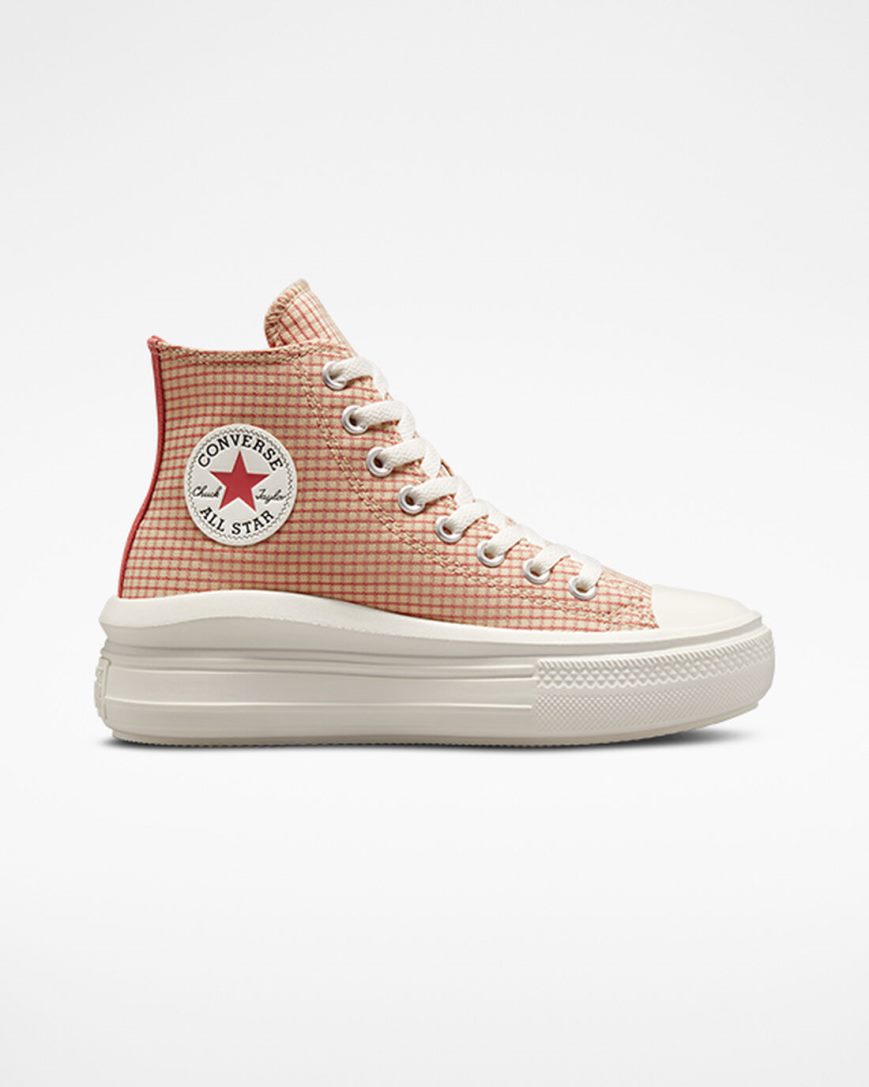 Women\'s Converse Chuck Taylor All Star Move Checkered High Top Platform Shoes Apricot | AU 1E498V